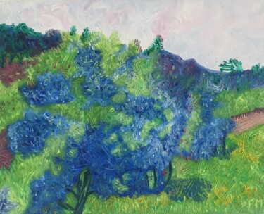Painting titled "#Arbres bleus" by François Martigné, Original Artwork, Oil