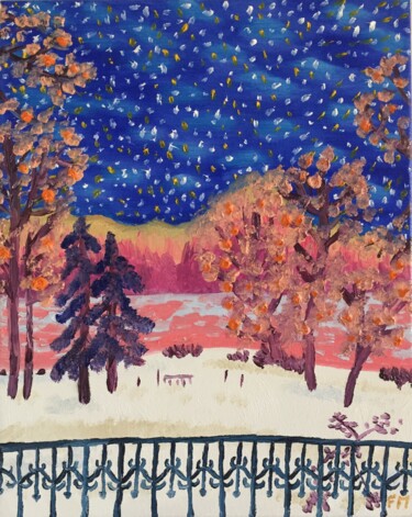 Painting titled "#Hiver féerique" by François Martigné, Original Artwork, Oil