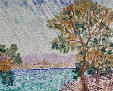 Peinture intitulée "#Pluie, Antibes" par François Martigné, Œuvre d'art originale, Huile