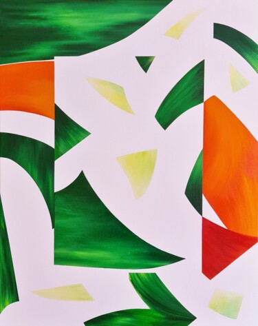 Painting titled "Bursts of green" by François Miquel, Original Artwork, Oil Mounted on Wood Stretcher frame