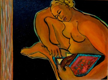 Painting titled "La lecture 1" by Francois Mollon Gros-Desormeaux, Original Artwork, Acrylic