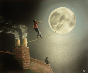 Peinture intitulée "jusqu-a la lune" par Francois Mouillard, Œuvre d'art originale, Huile