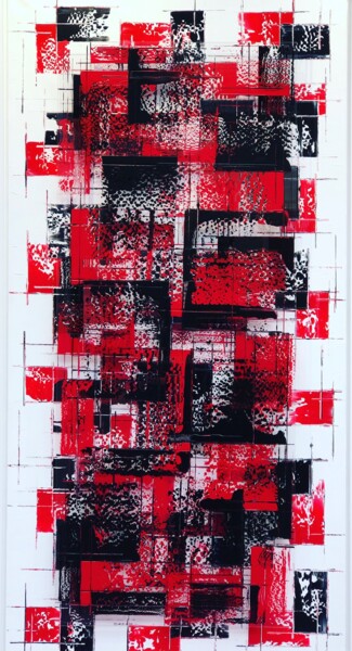 Painting titled "Red Vitrail" by François Noël, Original Artwork, Acrylic Mounted on Wood Stretcher frame