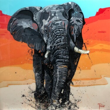 Painting titled "ELEPHANT " LE VIEUX…" by François Poulat, Original Artwork, Acrylic Mounted on Wood Stretcher frame
