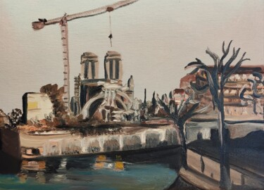 Schilderij getiteld "Chantier Notre Dame" door François Van Hemelryck, Origineel Kunstwerk, Olie