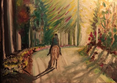 Peinture intitulée "Promenade à cheval" par François Van Hemelryck, Œuvre d'art originale, Huile