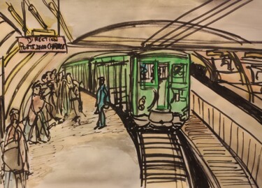 Pintura intitulada "Metro" por François Van Hemelryck, Obras de arte originais, Aquarela