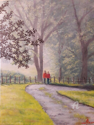 Painting titled "Promenade en Brenne" by François Xavier Alzuria, Original Artwork, Oil