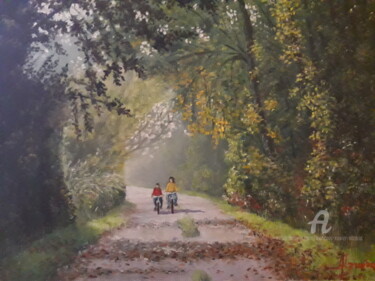 Peinture intitulée "randonnée cycliste…" par François Xavier Alzuria, Œuvre d'art originale, Huile