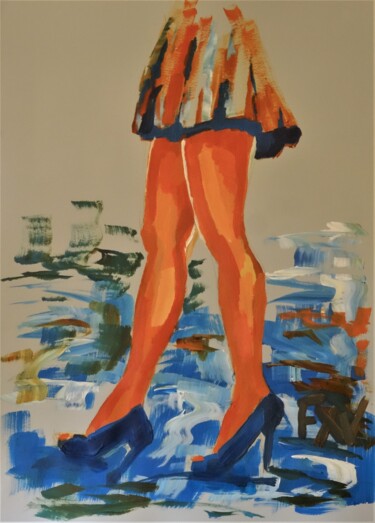Malerei mit dem Titel "Legs in the rain." von Francois Xavier Vaudeleau, Original-Kunstwerk, Acryl