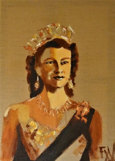 Painting titled "Queen Elizabeth II." by Francois Xavier Vaudeleau, Original Artwork, Acrylic Mounted on Wood Stretcher frame