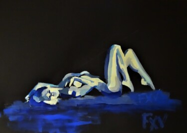 Painting titled "Blue nude" by Francois Xavier Vaudeleau, Original Artwork, Acrylic