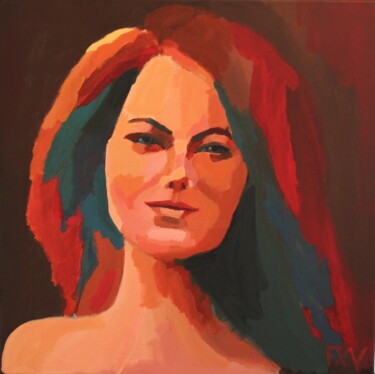 Schilderij getiteld "Emma Stone." door Francois Xavier Vaudeleau, Origineel Kunstwerk, Acryl Gemonteerd op Frame voor houten…