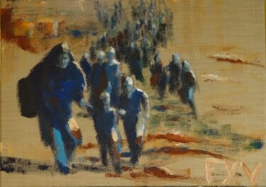 Ζωγραφική με τίτλο "Migrants dans le dé…" από Francois Xavier Vaudeleau, Αυθεντικά έργα τέχνης, Ακρυλικό Τοποθετήθηκε στο Ξύ…