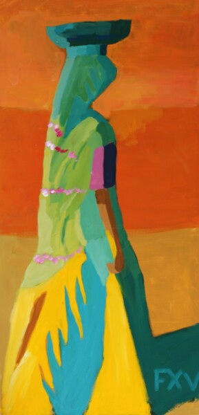 Peinture intitulée "India working girl 1" par Francois Xavier Vaudeleau, Œuvre d'art originale, Acrylique Monté sur Châssis…