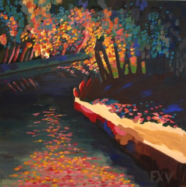 Painting titled "Kerala River" by Francois Xavier Vaudeleau, Original Artwork, Acrylic Mounted on Wood Stretcher frame