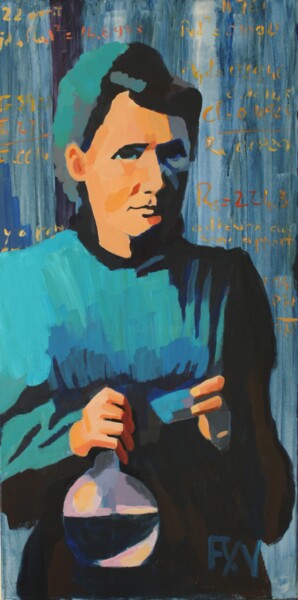 Painting titled "Marie Curie" by Francois Xavier Vaudeleau, Original Artwork, Acrylic Mounted on Wood Stretcher frame