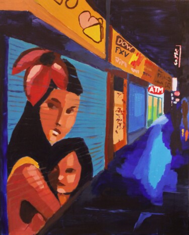 Painting titled "Brick Lane Perspect…" by Francois Xavier Vaudeleau, Original Artwork, Acrylic Mounted on Wood Stretcher fra…