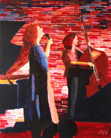 Pittura intitolato "Jazz Club" da Francois Xavier Vaudeleau, Opera d'arte originale, Acrilico Montato su Telaio per barella…