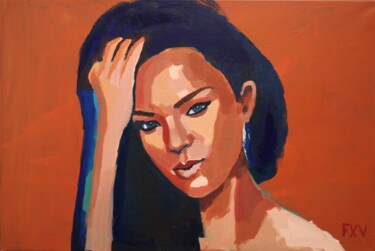 Картина под названием "Rihanna portrait" - Francois Xavier Vaudeleau, Подлинное произведение искусства, Акрил Установлен на…