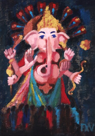 Peinture intitulée "Lord Ganesh" par Francois Xavier Vaudeleau, Œuvre d'art originale, Acrylique