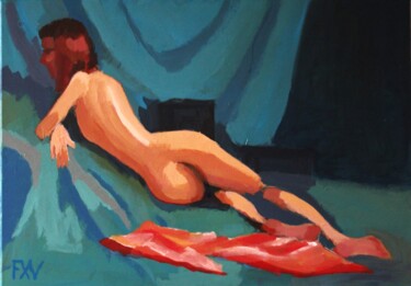 Pintura titulada "Nu allongé" por Francois Xavier Vaudeleau, Obra de arte original, Acrílico Montado en Bastidor de camilla…