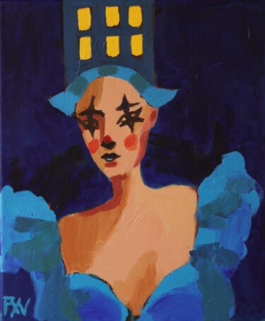 Pittura intitolato "Clown au chapeau" da Francois Xavier Vaudeleau, Opera d'arte originale, Acrilico