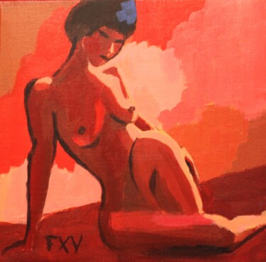 Schilderij getiteld "Nu rouge" door Francois Xavier Vaudeleau, Origineel Kunstwerk, Acryl