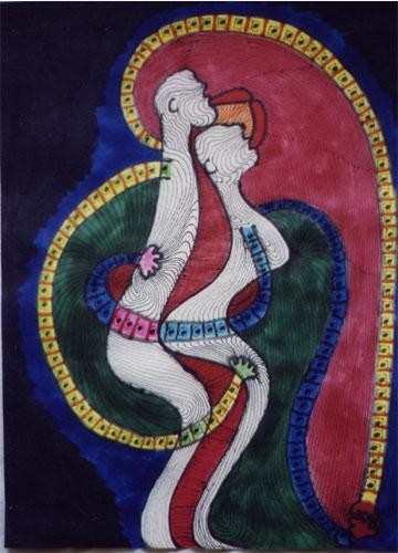 Dessin intitulée "Couple avec points…" par François Thomas, Œuvre d'art originale, Autre