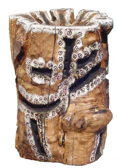 Sculpture intitulée "Masque aux sourcils…" par François Thomas, Œuvre d'art originale, Bois