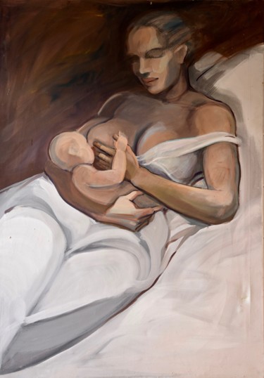 Schilderij getiteld "mère et fille" door François Carage, Origineel Kunstwerk, Acryl