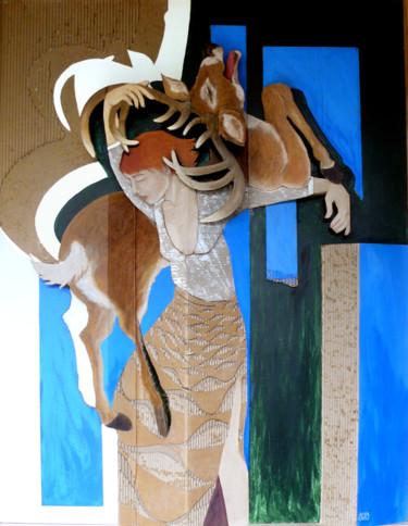 De belles et de bêtes : le cerf Painting titled "De belles et de bêt…" by francoise-amadieu-1, Original Art, Cardboard Mounted on Stretcher frame