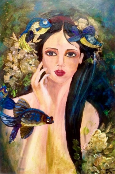 Painting titled "La Femme Poisson" by Françoise Augustine, Original Artwork, Acrylic