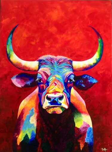 Painting titled "BUFFALO" by Françoise Augustine, Original Artwork, Acrylic
