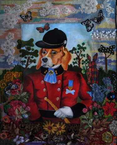 Painting titled "tayo le chien qui r…" by Francoise Bazin Delamonica, Original Artwork, Oil