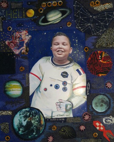 Painting titled "objectif mars" by Francoise Bazin Delamonica, Original Artwork, Embroidery