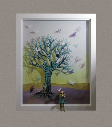 Peinture intitulée "larbre-aux-colombes…" par Françoise Boussau, Œuvre d'art originale