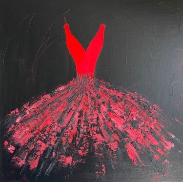 Painting titled "Robe rouge" by Françoise Colobert, Original Artwork, Acrylic Mounted on Wood Stretcher frame