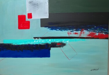 Painting titled "Rivage bleu" by Françoise Colobert, Original Artwork, Acrylic Mounted on Wood Stretcher frame