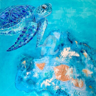 Peinture intitulée "Te mana Honu" par Françoise Dagorn, Œuvre d'art originale, Acrylique