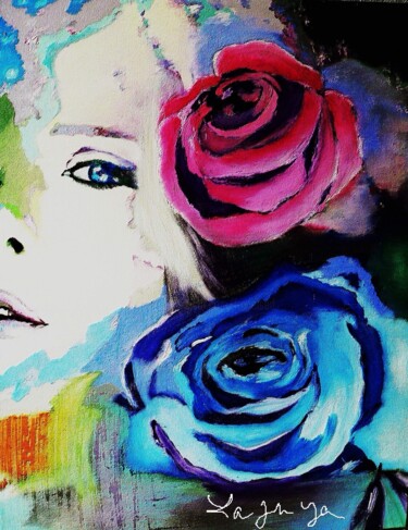 Arts numériques intitulée "la dame aux roses" par Françoise Deleglise (Lajuya), Œuvre d'art originale, Peinture numérique