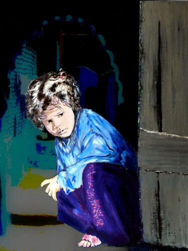 Digital Arts titled "fillette du Sikkhim" by Françoise Deleglise (Lajuya), Original Artwork, Digital Painting