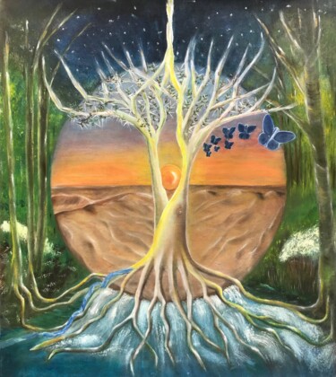 Картина под названием "Nait Sens d'Arbre" - Francoise Delpérée, Подлинное произведение искусства, Масло Установлен на Деревя…