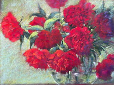 Peinture intitulée "rouge comme une piv…" par Françoise Escribe Caunézil, Œuvre d'art originale, Pastel