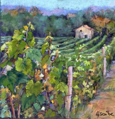 Peinture intitulée "les vignes du matin" par Françoise Escribe Caunézil, Œuvre d'art originale, Pastel
