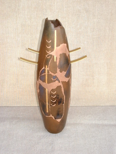 Sculpture titled "vase poisson" by Francoise Favre, Original Artwork, Ceramics