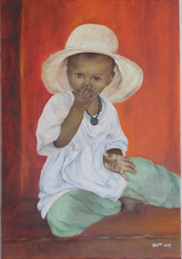 Painting titled "L'enfant au chapeau" by Françoise Folley, Original Artwork