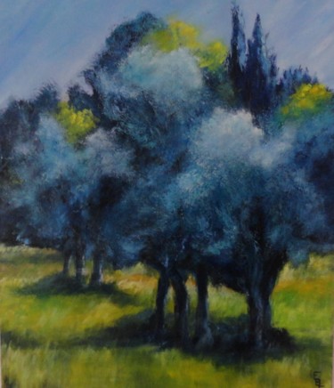 Painting titled "Les arbres" by Françoise Folley, Original Artwork, Oil