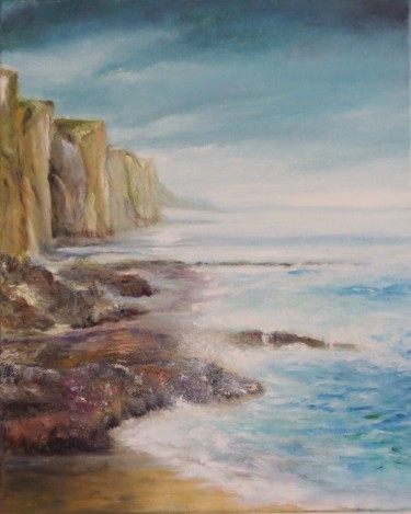 Painting titled "Falaises et ocean" by Françoise Folley, Original Artwork, Oil