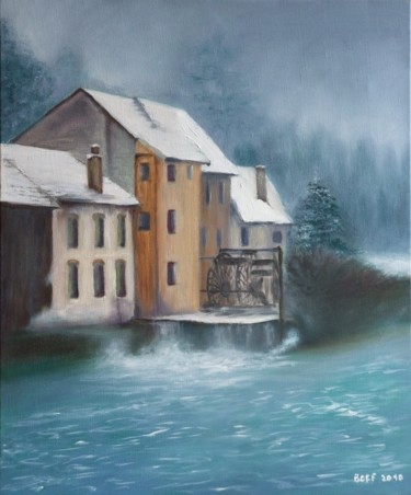 Peinture intitulée "Le vieux moulin" par Françoise Folley, Œuvre d'art originale, Huile